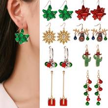 Pendientes de Navidad para mujer, aretes largos con dijes Kawaii para niña, joyas femeninas de Navidad, gancho, pendientes cortos emparejados, regalos de navidad 2024 - compra barato