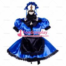 fondcosplay adult sexy cross dressing sissy maid short lockable blue Satin dress Uniform black apron costume Tailor-made[G1999] 2024 - buy cheap