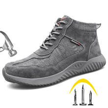 Steel head safety shoes men's anti-smashing stab-resistant safety boots work shoes lightweight leather High help casual shoes 2024 - buy cheap