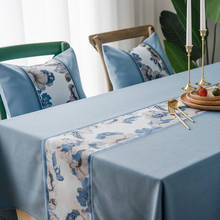 Toalha de mesa bordada com rendas, toalha de mesa decorativa de linho e algodão verde/azul 2024 - compre barato