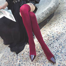 Весенне-осенние модные женские туфли с острым носком красные привлекательные сапоги с острым носком на массивном каблуке элегантные женские бордовые сапоги выше колена 2024 - купить недорого