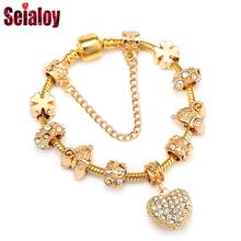 Seialoy New Golden Shiny Heart Beads Charm Bracelets For Women Original Lucky Carriage Butterfly Beads Valentine's Day Gift 2024 - buy cheap