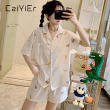 Caiyier Sweet Moon Pajamas Set Summer Short Sleeve Top With Elastic Waist Shorts Home Wear Ladies Loose White Simple Nightwear 2024 - buy cheap