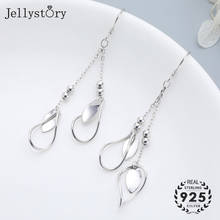 Jellystory brincos longos de prata esterlina 925, joia em prata dupla, forma de gota, para mulheres, festa de casamento 2024 - compre barato
