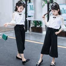 Children Girls Summer Clothing Set Fashion Lace Bow Shoulderless Tops Shirts+Pants Girl Kids Elegant 2pcs Clothes Suits 2024 - buy cheap