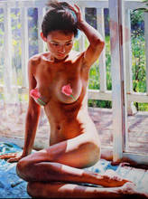 Pintura al óleo sobre lienzo pintada a mano de alta calidad, belleza corporal encantadora, modelo de mujer asiática escalonada 2024 - compra barato