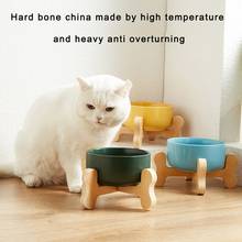 Ceramic Cat Dog Bowl Dish with Wood Stand No Spill Pet Food Water Feeder Extra Large Anti-overturning Dog Food Bowl Flat Bottom 2024 - buy cheap