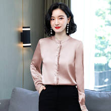 Блузка Женская атласная, Модная шелковая рубашка с длинным рукавом в Корейском стиле, Офисная сорочка, размера плюс-осенний Топ 2024 - купить недорого