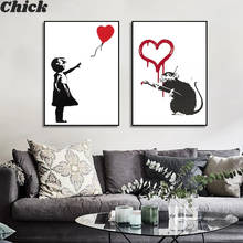Pintura en lienzo de arte con Graffiti Banksy, pintura de chica con globo rojo, póster de Arte de pared en blanco y negro, decoración nórdica para sala de estar y el hogar 2024 - compra barato