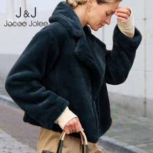 Jocoo Jolee-chaquetas de piel sintética para mujer, abrigos mullidos y cálidos, abrigos elegantes con cuello vuelto, abrigos recortados, moda de parque, novedad de invierno 2019 2024 - compra barato