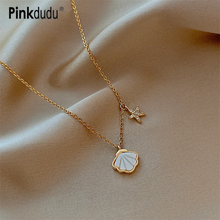 Pinkdudu pingente de concha dourado, colares com corrente estilo coreano para clavícula, estrela do mar acessórios para mulheres pd297 2024 - compre barato