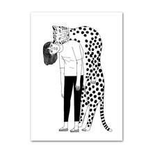 Afflatus Leopard Girl Nordic Poster Wall Art Canvas Painting Black White Posters and Prints Wall Pictures for Living Room Decor 2024 - buy cheap