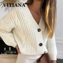 Женский вязаный свитер VITIANA, повседневный кардиган с длинными рукавами и пуговицами на осень 2019 2024 - купить недорого