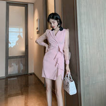 Vestido plissado feminino casual elegante, vestido de natal de malha, sexy, rosa, para outono e inverno 2019 2024 - compre barato