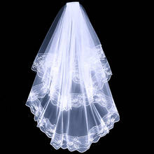 Кружевная свадебная фата с гребнем, короткая двухслойная элегантная винтажная, для невесты, косплей, костюм, аксессуары для волос, черный, белый цвет 2024 - купить недорого