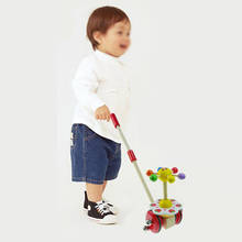 Varilla de rueda de madera para bebé y niño pequeño, juguete de rueda de coche de empuje/tracción manual, varilla de un solo polo con campana, carritos de paseo con sonido 2024 - compra barato