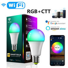 Умсветильник Светодиодная лампа E27 с Wi-Fi, приглушаемая лампа с таймером и дистанционным управлением, 10 Вт, RGB + CTT, Bluetooth, работает с Alexa Google Home 2024 - купить недорого