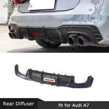 Углеродное волокно/FRP задний диффузор спойлер с лампой для Audi A7 S7 RS7 2019-2021 автомобильные ласты Акула Стиль 4 выхода бампер Защита 2024 - купить недорого