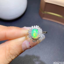 Anel de prata esterlina 925, joias finas de alta qualidade, opala natural embutida, flor da moda popular, suporte anel com gema ajustável, detecção 2024 - compre barato