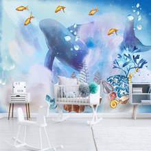 Milofi Custom 3D Wallpaper Mural Watercolor Mediterranean Sea Ocean Whale Children's Room Background Wall Decoration Painting Wa 2024 - buy cheap