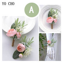 YO CHO Artificial Flower Rose Boutonniere Wedding Bride Wrist Corsage Girl Bracelet Flower Women Brooch Pin Sister Wrist Corsage 2024 - buy cheap