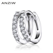 ANZIW Fashion 925 Sterling Silver CZ Row Drill Hoop Earrings Women Silver Hoop Earring for Lady Wedding Party Jewelry Gifts 2024 - buy cheap