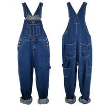 Macacão masculino solto, jeans, roupas de trabalho, liso, com bolso, para hip hop, retrô, azul, tamanhos 28 a 50 2024 - compre barato