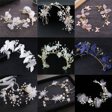 Handmade Beads Pink White Flower Butterfly Rhinestone Pearl Headband Women Girl Wedding Prom Hairbands Hair Accessories Bridal 2024 - buy cheap