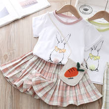Blotona Kids Baby Girls Easter 2Pcs Outfits Cartoon Rabbit Printed Short-sleeved T-shirt and Plaid Short Pleated Skirt 3-8Years 2024 - buy cheap