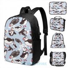 Puffin-mochila con estampado gráfico para hombre y mujer, morral escolar con carga USB, bolso de viaje para ordenador portátil, 2 unidades 2024 - compra barato