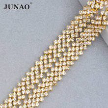 JUNAO SS16 Gold Glass Rhinestone Chain Trim Crystal Ribbon Applique Sewing Metal Trim Strass Banding for Clothes Jewelry 2024 - buy cheap