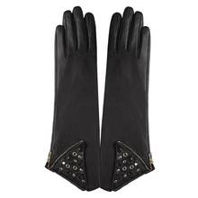 Women's autumn winter 100% genuine leather zipper long gloves lady's natural leather black driving glove R3444 2024 - buy cheap