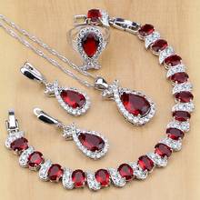 925 Sterling Silver Jewelry Red Australian Crystal White CZ Jewelry Sets For Women Earrings/Pendant/Necklace/Ring/Bracelet 2024 - buy cheap