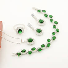 Conjunto de joyería de Color plateado de la suerte de piedra verde brillante CZ ruso, conjunto de pulsera, anillo, pendientes, conjunto de collar, Envío Gratis 2024 - compra barato