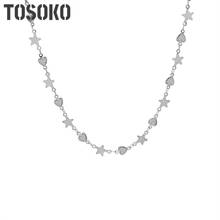 TOSOKO-collar con forma de estrella de cinco puntas para mujer, joyería de acero inoxidable, borla hecha a mano, cadena de clavícula, BSP991 2024 - compra barato