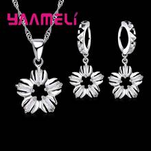 Trendy Flower Shape White Opal Zircon Crystal Bridal Jewelry Sets For Women Lady 925 Sterling Silver Necklaces Earrings 2024 - buy cheap