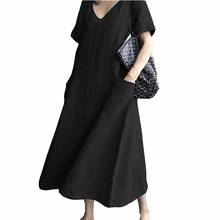 Женское Хлопковое платье, однотонное, с коротким рукавом, с V-образным вырезом, в стиле ретро, с большим маятником, лето 2021 2024 - купить недорого