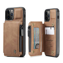 Zipper Wallet Case For iPhone 12 11 Pro Max SE 2020 Flip Leather Case for iPhone X Xs Max XR 8 7 Plus Magnetic Buckle Cover 2024 - купить недорого