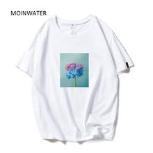 Moinwater camiseta feminina 100% algodão, camiseta feminina branca, preta, estampa de flores, moda urbana, top mt21019 2024 - compre barato