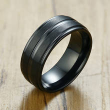 Punk Style Men Matte Stainless Steel Rings Black Groove Male Wedding Brands Jewelry Christma Gift 2024 - buy cheap