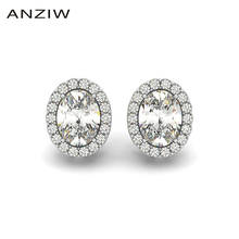 ANZIW Fashion 925 Sterling Silver Women Stud Earrings Halo 3 Carats Oval Cut Engagement Anniversary Party Silver Stud Earring 2024 - buy cheap