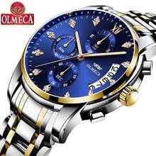 Olmeca relógio de pulso masculino de quartzo, relógio luxuoso de aço inoxidável com data automática, bracelete de presente para homens de negócios, relógio masculino dourado