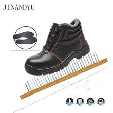 Botas de couro resistentes ao trabalho, calçados masculinos anti-esmagamento e anti-piercing para segurança no inverno 2024 - compre barato