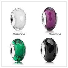 925 Sterling Silver Baeds Multicolor Teal Faceted Lampwork Murano Glass Charm Fit Pandora Bracelet & Necklace Jewelry 2024 - buy cheap