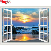 5D DIY Diamond Painting Cross Stitch window Seaside Sunset blue ocean Landscape Full Drill Rhinestones Mosaic Diamond Embroidery 2024 - buy cheap