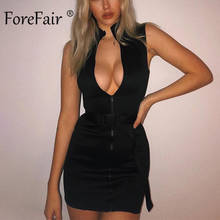 Forefair High Neck Mini Bodycon Dress Black Summer Sleeveless Sexy Sheath Waist Belt Zip Collar Party Short Women Dress 2021 2024 - buy cheap