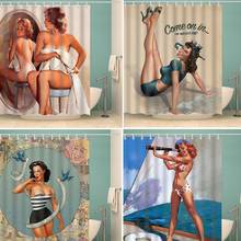 Cortina de banheiro feminina americana clássica estampa 3d sexy cortinas de chuveiro femininas com 12 ganchos tecido de poliéster à prova d' água lavável 2024 - compre barato