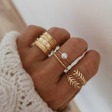 4 unids/set oro mujeres anillos de perlas de imitación geométrica abierto nudillo anillos, Boho accesorios de la joyería 2024 - compra barato