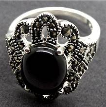 Anillo de marcasita de Plata de Ley 925, color negro, bonito y NATURAL, tamaño 6/7/8/9 2024 - compra barato