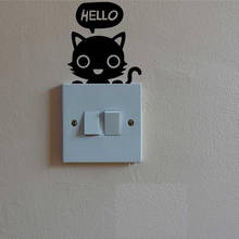 Наклейка на стену с изображением животного кота, настенный выключатель, винил, съемная Наклейка на стену для украшения дома, декор для детской комнаты, аксессуары Z932 2024 - купить недорого